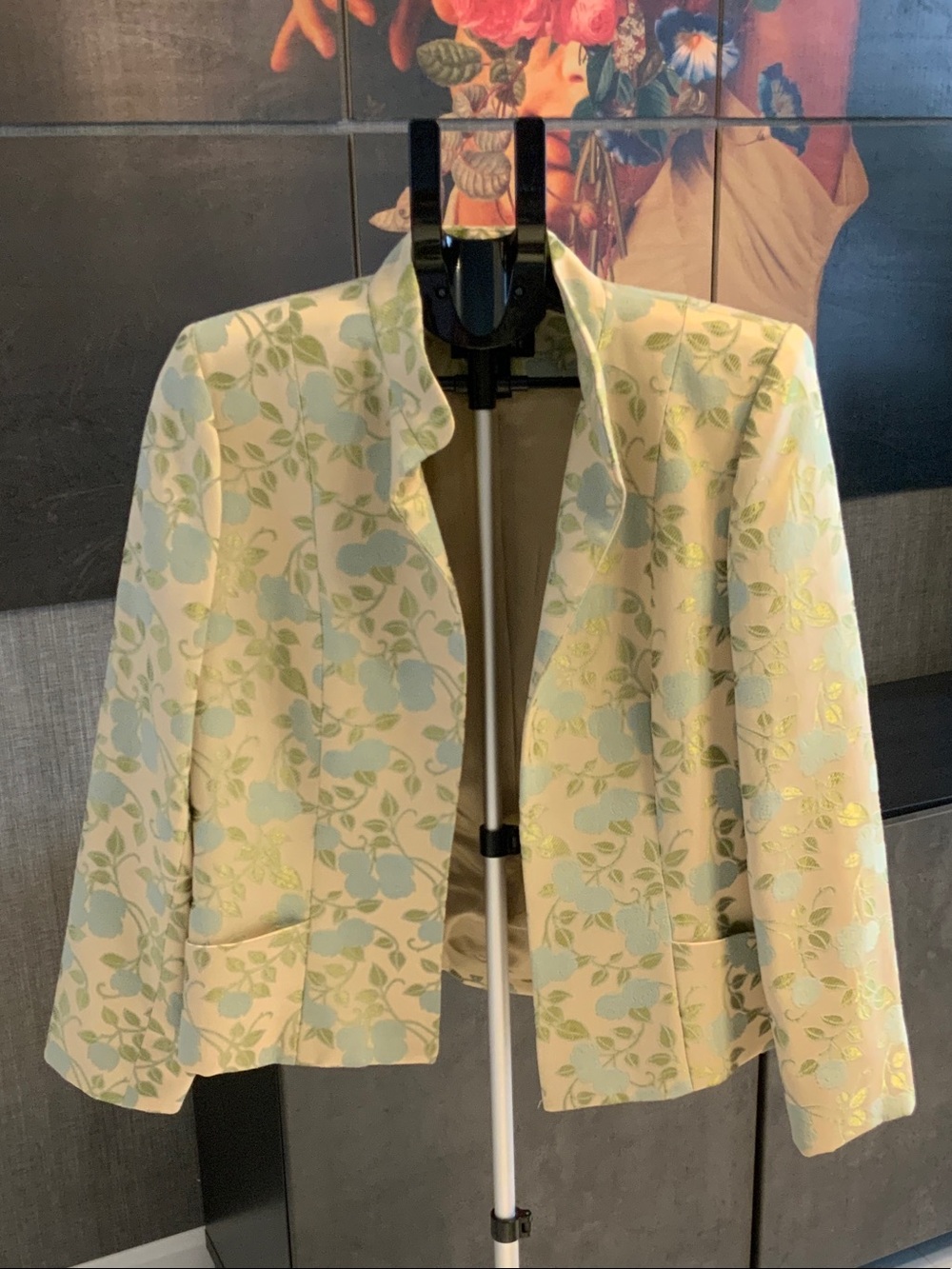Jones New York Floral Jacquard Open-Front Jacket in Cream and Light Blue 12